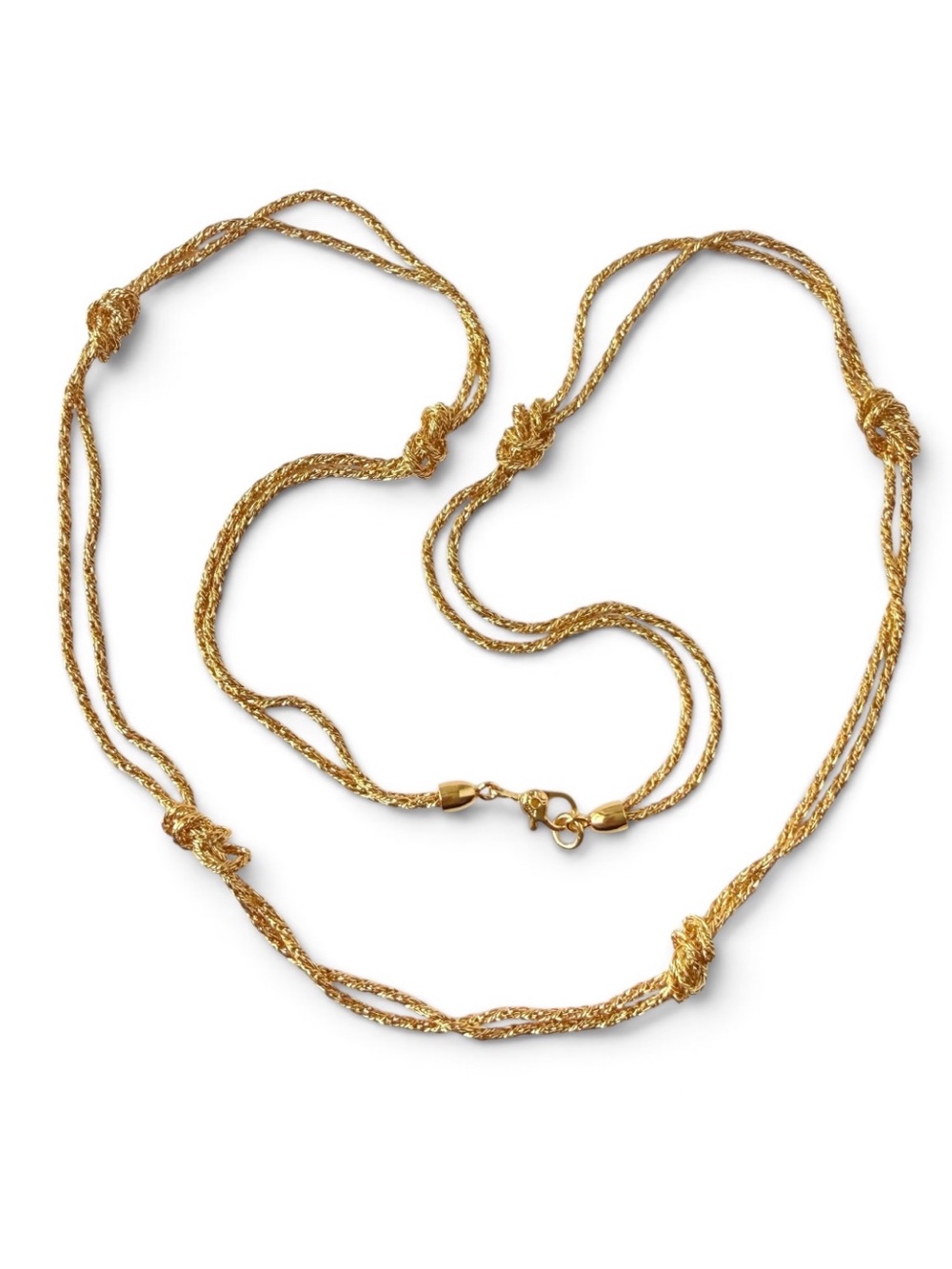 Vintage Monet Signed Knotted Knot Textured Chain Necklace Goldtone 23”